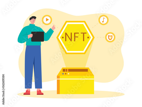 Digital art in the NFT business marketplace. NFT market app. 