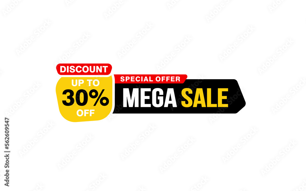 30 Percent MEGA SALE offer, clearance, promotion banner layout with sticker style. 
