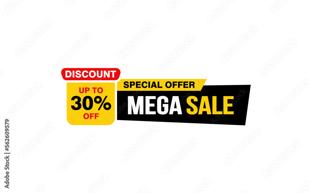 30 Percent MEGA SALE offer, clearance, promotion banner layout with sticker style. 
