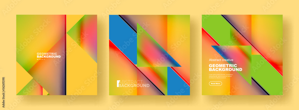 Set of abstract backgrounds - overlapping triangles with fluid gradients design. Collection of covers, templates, flyers, placards, brochures, banners