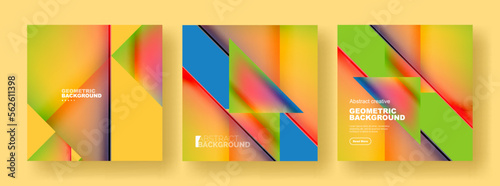 Set of abstract backgrounds - overlapping triangles with fluid gradients design. Collection of covers, templates, flyers, placards, brochures, banners