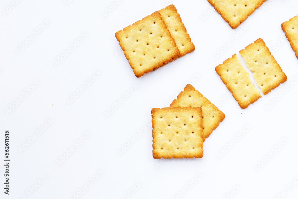 Dry cracker cookies on white background. Dry cracker cookies on white background.