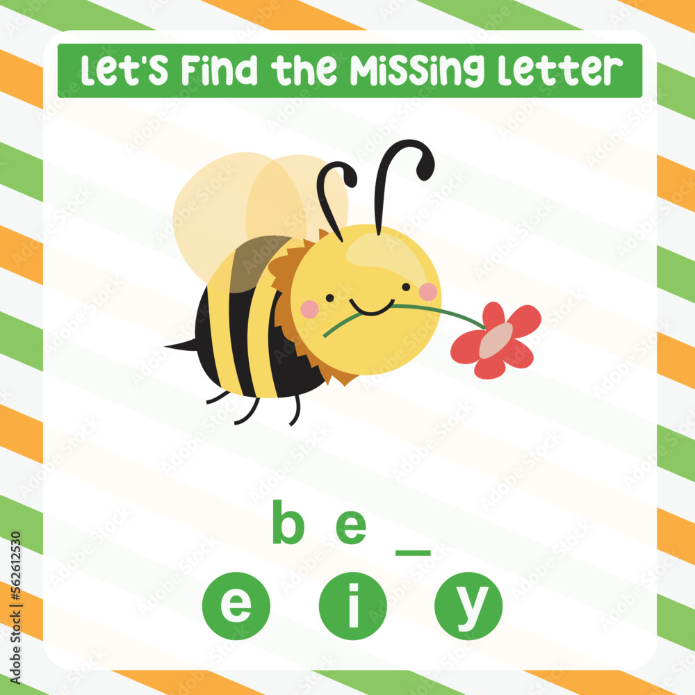 Find the missing letter cute bee worksheet for kids learning insects in ...