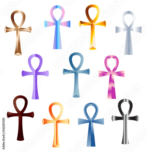 Ankh Ancient Egyptian Religious Mythologycal Isolated Spiritual Icon Set
