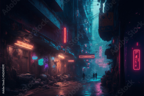 Background of a cyberpunk city at night with neon lights © Bruno