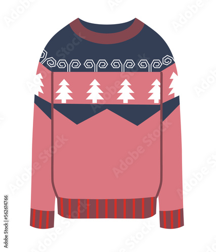 Clothing for winter, knitted sweater with pines