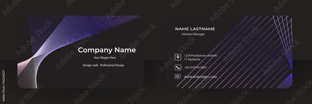Fototapeta premium Double-sided creative business card vector design template. Business card for business and personal use. Purple to blue modern creative business card and name card.
