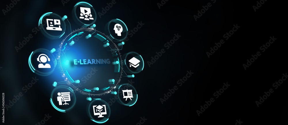 Business, Technology,Internet and network concept. E-learning Education Internet Technology Webinar Online Courses concept. 3d illustration Business, Technology,Internet and network concept. E-learning Education Internet Technology Webinar Online Courses concept. 3d illustration