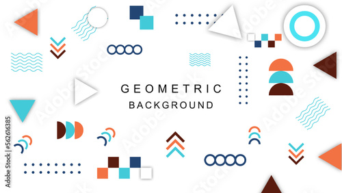 Abstract geometric or memphis style on white background with colorful shapes. Vector illustration.