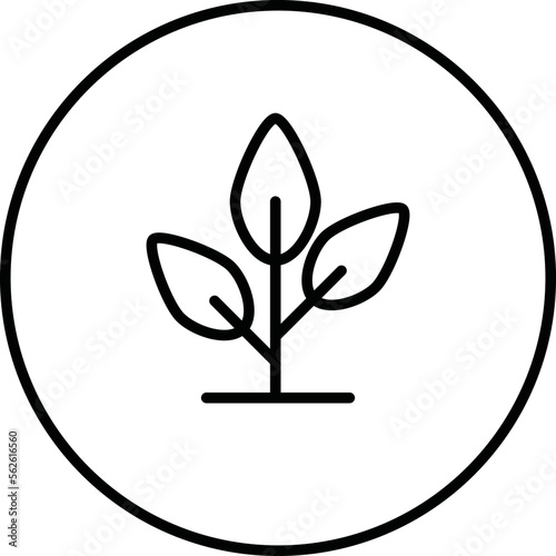 Sprout black and white line icon vector illustration in a circle, for web use for nature, leaf, plant, agriculture, ecologic