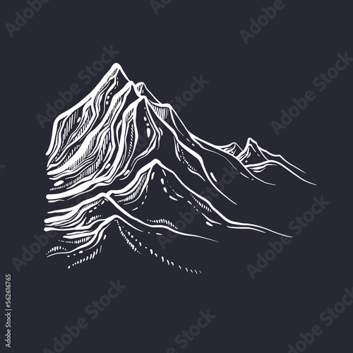 Mountain ice peaks. Vector art sketch. Adventure
