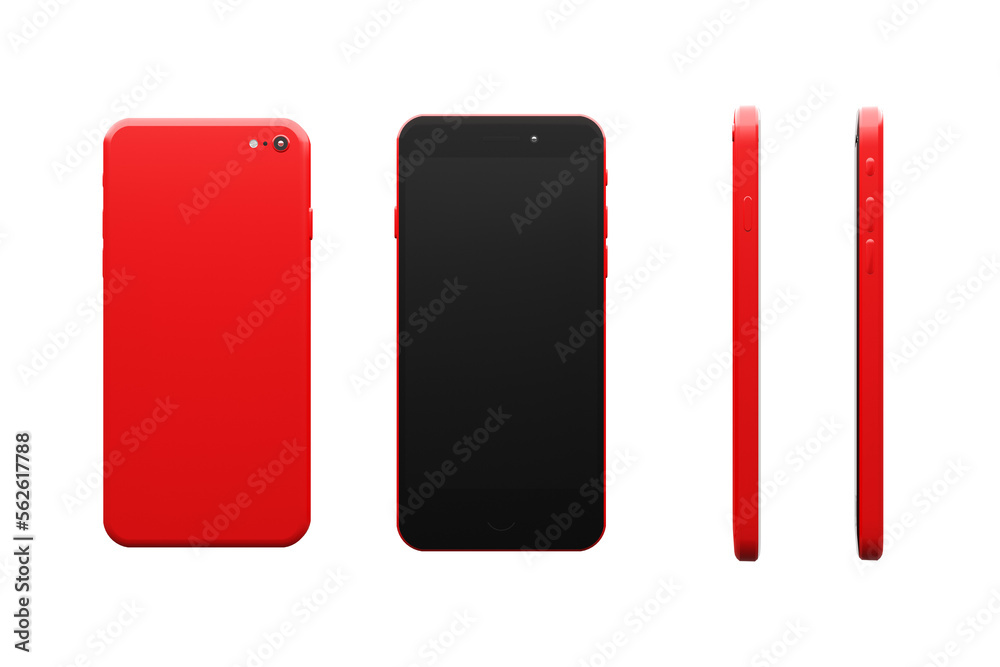 Red Phone Front View Black screen, red front, back, and side of a 3D mobile phone Stock ...