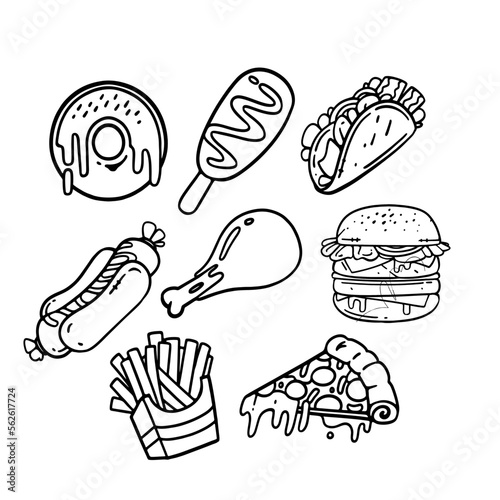 set of  hand drawn Fast food 