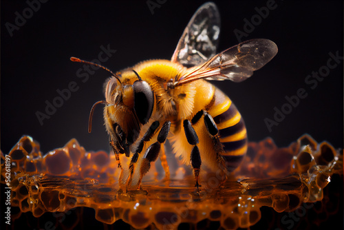 bee with honey on a flower, Generative AI © Infinite Shoreline