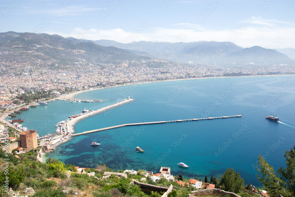View of the Alanya. Coast and the seaport of Alanya.
