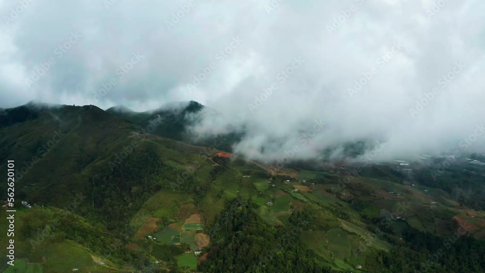 Aerial view of Kundasang valley hill and houses, Sabah Borneo Aerial view of Kundasang valley hill and houses, Sabah Borneo