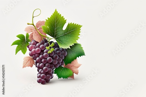 Fresh fruits isolated. Dark blue grape with leaves isolated on white background. Wet fruit. With clipping path. Full depth of field. generative ai photo