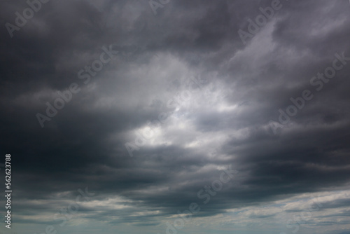 Background of gloomy sky and dark black clouds. surface texture stormy sky.