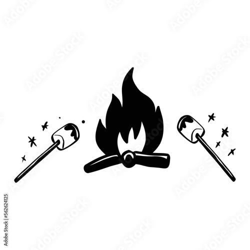 Grill marshmallows on a fire vector sign. İsolated camping vector icon design