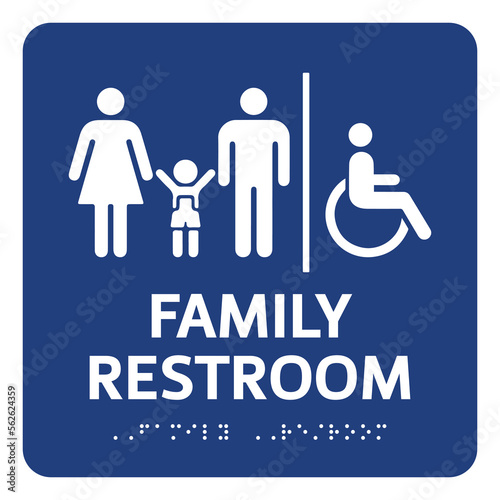 Family restroom sign design with Braille. Isolated vector label for toilet  photo