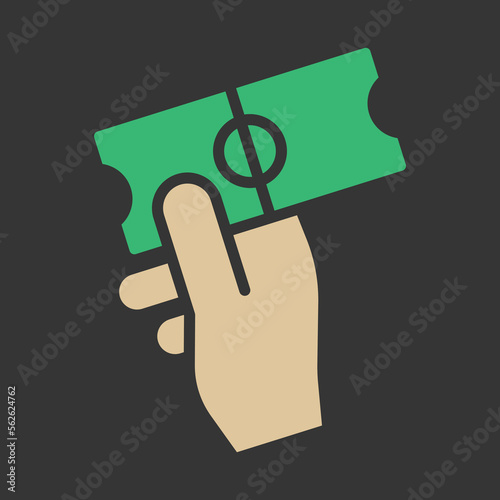 Hand holding football ticket vector icon. Isolated sign stadium tickets design.