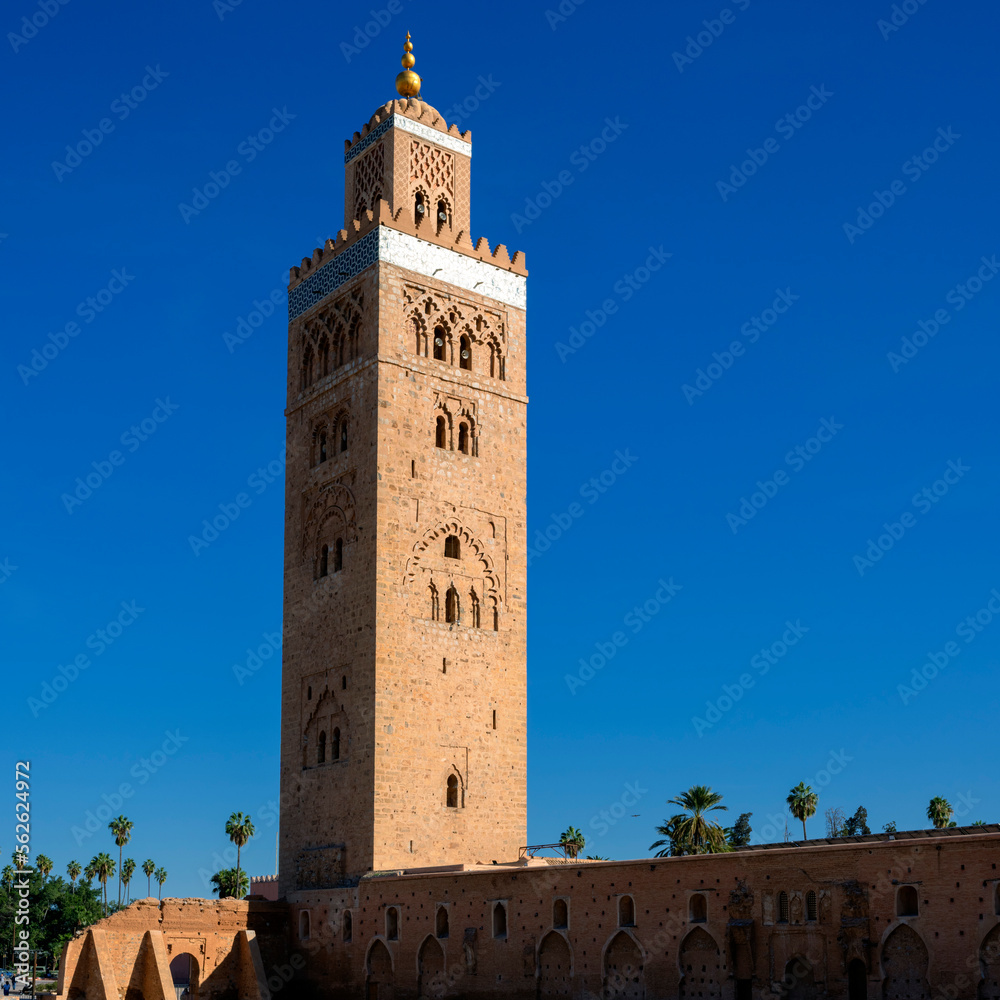 Vertical view of famous Koutoubia mosque, Marrakech