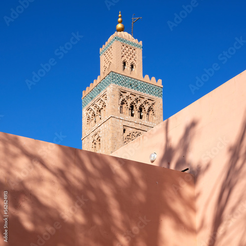 View of Koutoubia mosque with blue sky, Marrakech photo