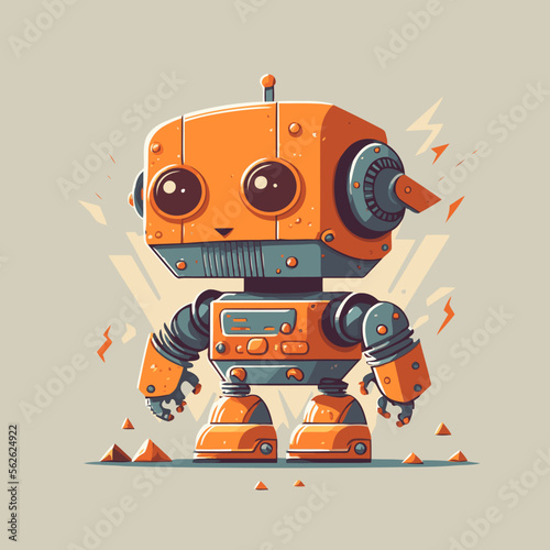 little funny robot machine character logo mascot flat vector design template
