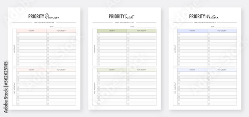 Daily Priority Planner Design Template. Priority Matrix Planner. Priority List Planner. Time Management Planner. Modern Planner Design Template Set. Set of planners. Kdp interior planner template.