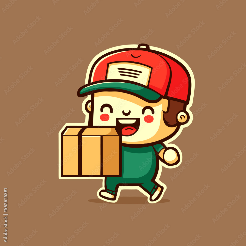 delivery man holding box package wearing uniform and cap vector illustration delivery man holding box package wearing uniform and cap vector illustration