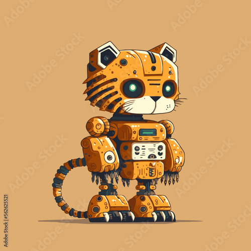 robot tiger cyborg machine character logo mascot vector illustration