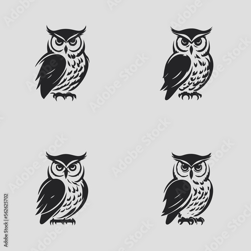4 variants of the owl logo. Logo vector illustration