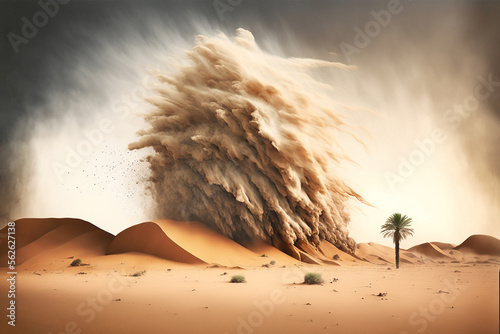 Man walking in sandstorm- Generative ai photo