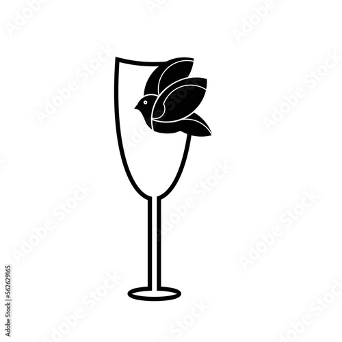 a simple and luxurious black and white logo in the shape of a glass and a bird, suitable for use in all fields