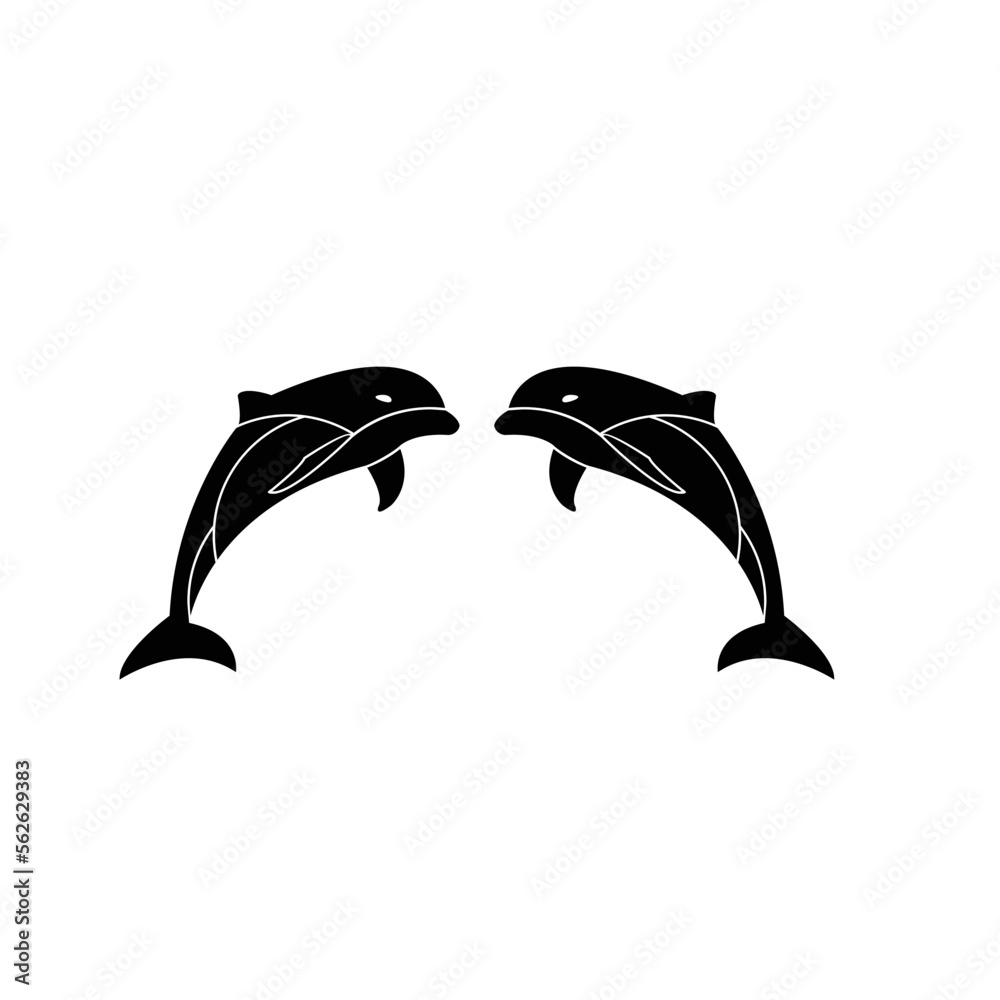 Naklejka premium a simple and luxurious black and white logo in the form of a dolphin, suitable for use in all fields, especially those related to the animal world