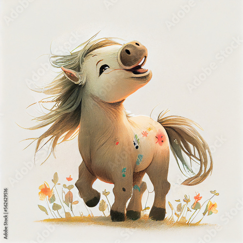 Cartoon. cute horse smiling. generative ai