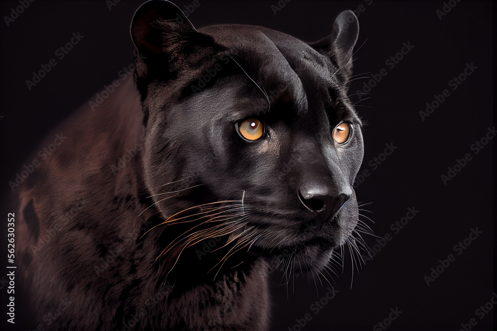 Portrait of a black panther on a black background. generative ai
