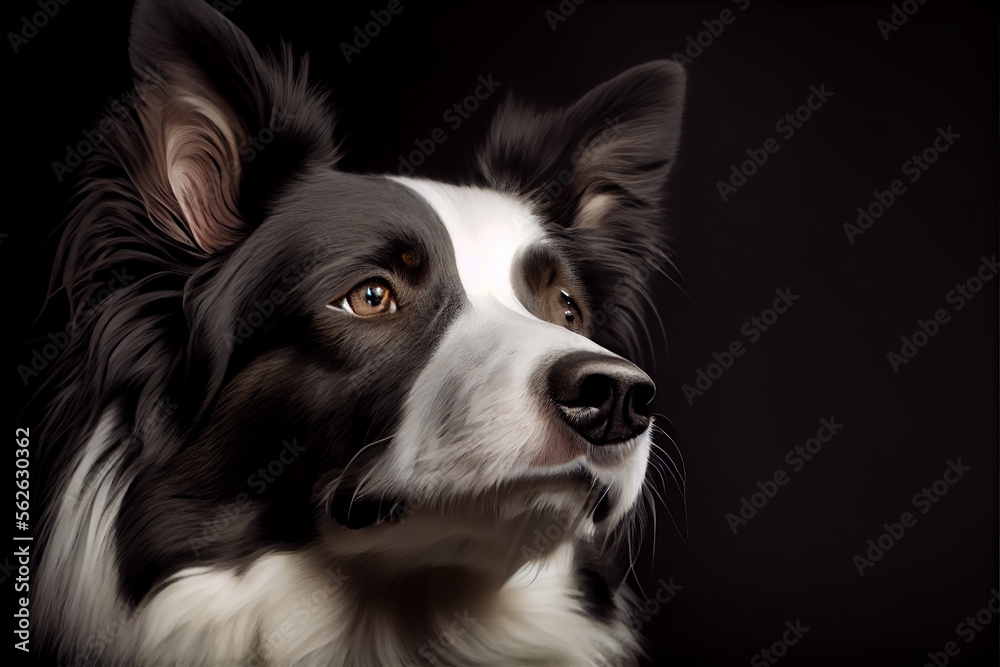 Portrait of a border collie dog on a black background. generative ai