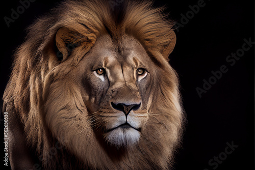 Portrait of a lion on a black background. generative ai