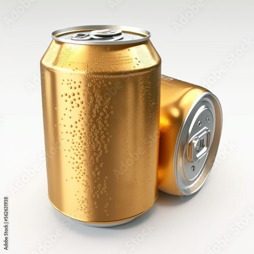 Two golden cans. Mockup. Generative Ai.