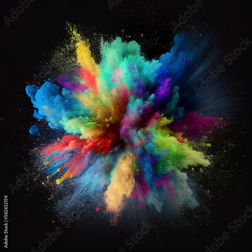 Colorful powder explosion on black background. Generative AI