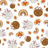 Bears, Rabbit, Heart and Rainbow seamless pattern for Children. Vector repeat pattern