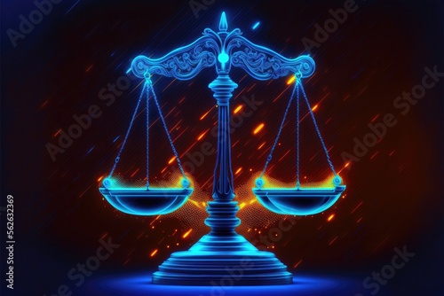 Scales, Justice, Judiciary Glow in the dark background. Generative AI