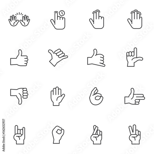 Hand gestures line icons set