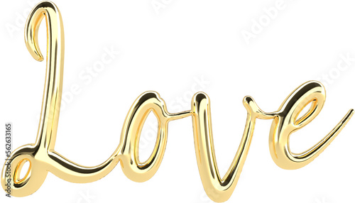 Love Golden 3D Metallic Thin Chrome Cursive Text Typography