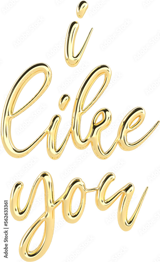 I Like You Golden 3D Metallic Thin Chrome Cursive Text Typography I Like You Golden 3D Metallic Thin Chrome Cursive Text Typography