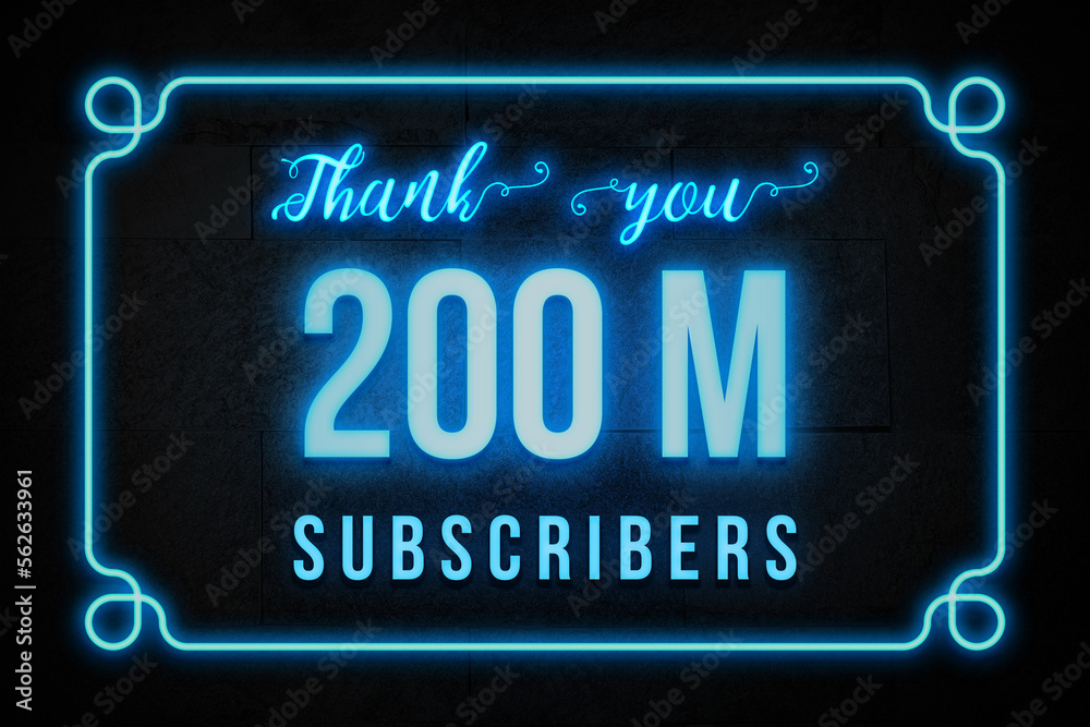 Fototapeta premium 200 Million subscribers celebration greeting banner with Neon Design