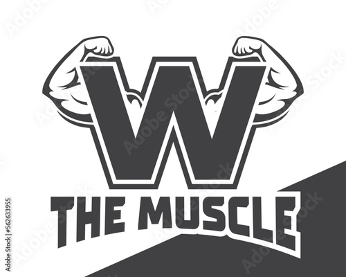 Muscular arm letter W logo illustration, Fitness Gym logo template, design for gym and fitness club.