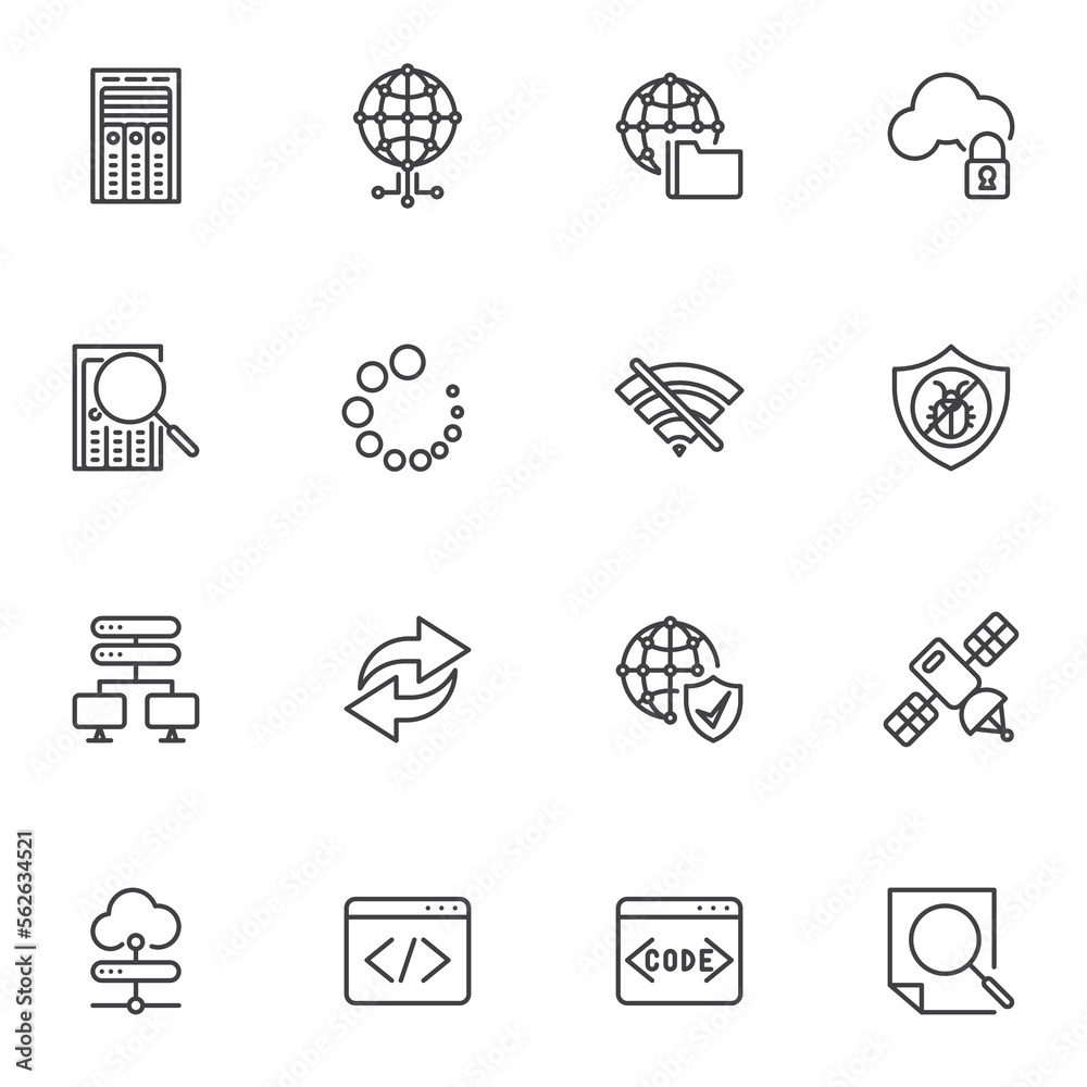 Network technology line icons set Network technology line icons set