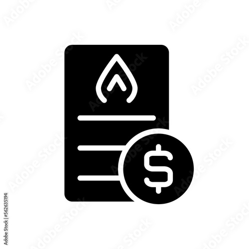 Gas bill black glyph icon. Public utility service payment. Debt for utilities usage. Invoice information. Silhouette symbol on white space. Solid pictogram. Vector isolated illustration